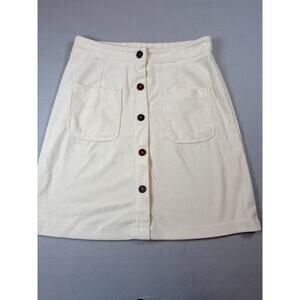 Cream Corduroy Mini Skirt Button Front Patch Pockets Women's Medium NWOT